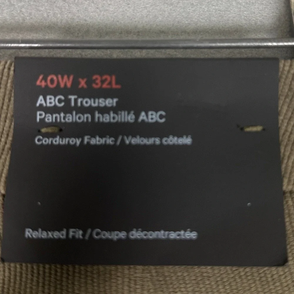 NEW Lululemon ABC Pants Mens 40X32 Olive Brown Relaxed Fit Trouser Cord Corduroy